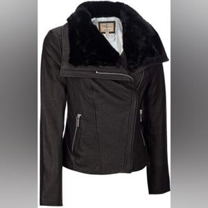 Wilsons Leather Asymmetrical Zip Leather Moto Jacket w/ Faux-Fur Collar